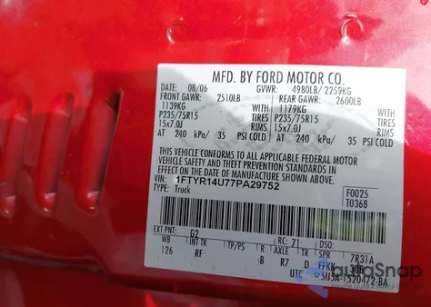 2007 Ford Ranger Sport/Stx/Xl/Xlt z USA, uszkodzony, nr VIN 1FTYR14U77PA29752